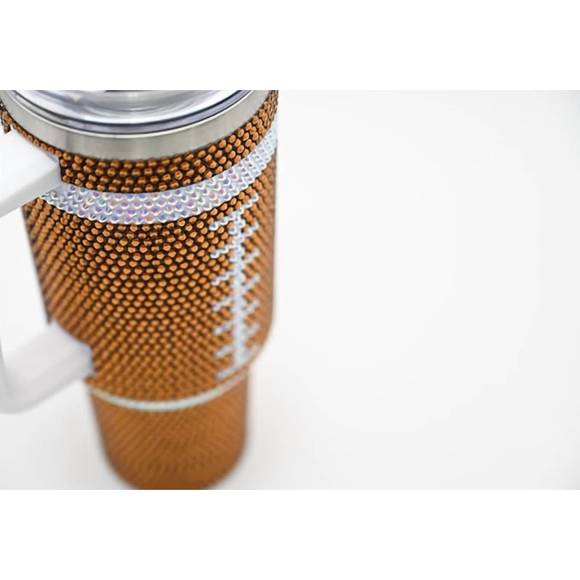 NEW WHITE LABEL bling football tumbler in brown - Picture 3 of 4